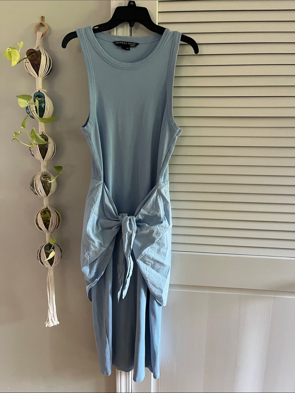 Veronica Beard Odean Blue Sleeveless Midi Dress with Front Tie